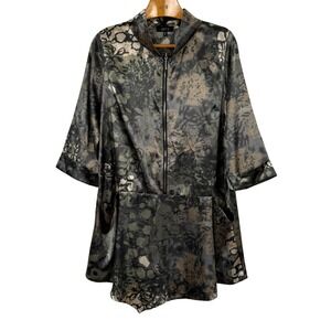 Comfy USA XL Abstract Floral Zip Front Tunic Jacket Lagenlook Art to Wear